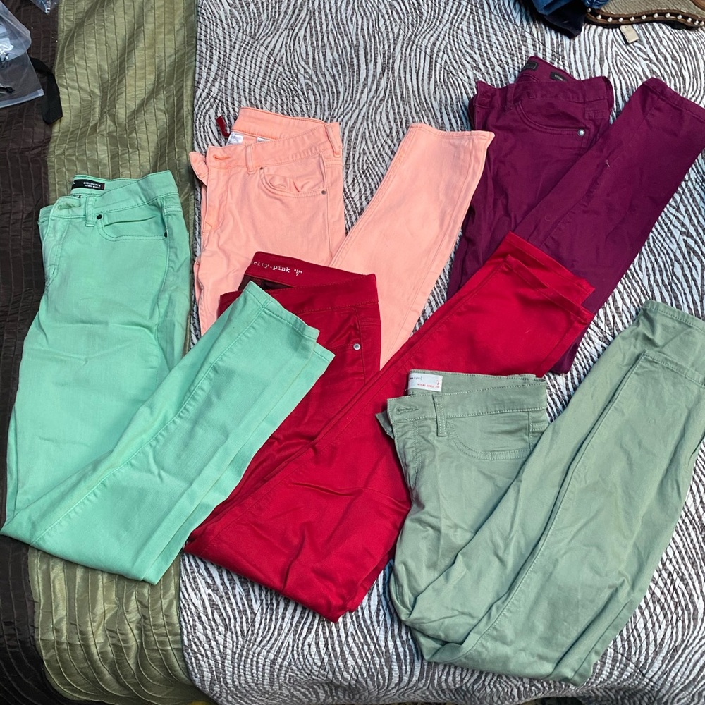 Lot of colored jeans
